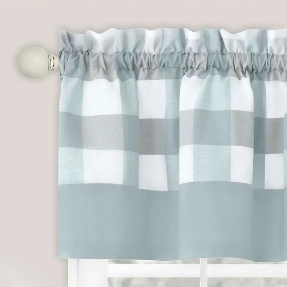 Achim Home Furnishing Hunter Ice Blue Plaid Modern Window Curtain Panels : 57